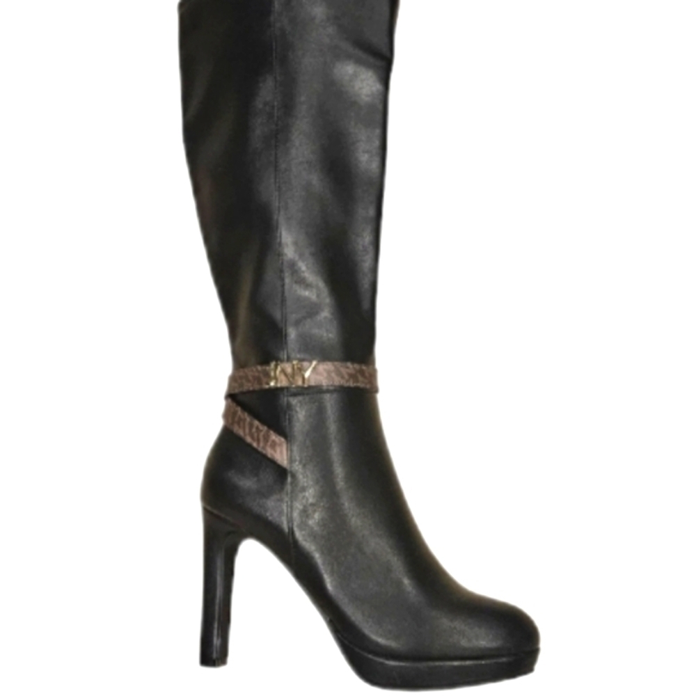 NEW! JONES NEW YORK Black Vegan Leather Lacey Tall Platform Heeled Boots 6.